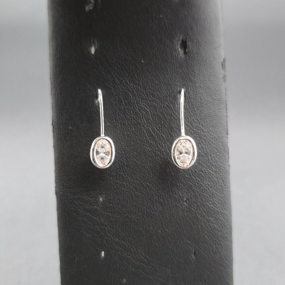 Sterling Silver Oval Clear Cubic Zirconia Dangle Earrings A6567